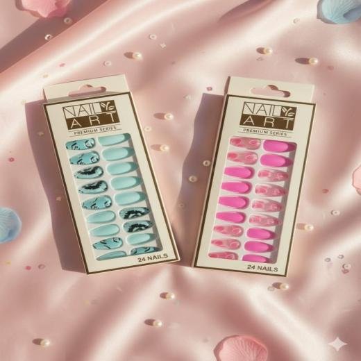 24 Pcs Colorful Fake Nails Set – Stylish Artificial Nails