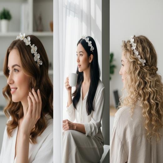 Girls' Fancy Pearl Flower Headband - Stylish White Floral Hair Accessory for Special Occasions