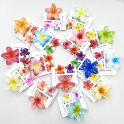 Korean Flower Hair Catchers Set (1 Large + 2 Small) for Girls & Women