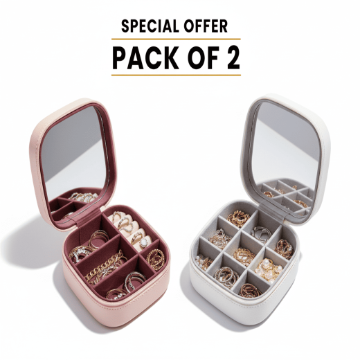 Mini Jewelry Box with Mirror – Mini Plastic Jewelry Organizer for Earrings, Rings, Necklaces & Lipsticks – Portable Storage Case for Girls & Women