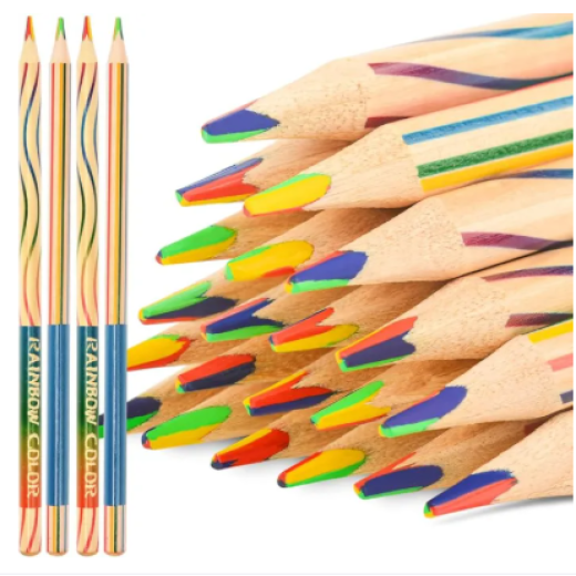 Pack of 3 / 6 / 12 Pcs Rainbow 4 Color in 1 Pencils Wooden Colored for Students, Sketching, Coloring