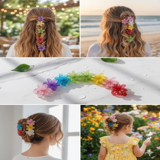 Transperent Multi Color Flower Catchers ,Strong Grip Hair Claws